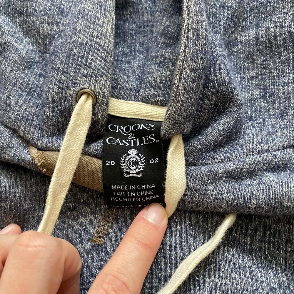 Crooks Castles Hoodie Blue Gray Colorblock Pocket Hooded Sweatshirt Mens Large - Picture 3 of 11